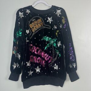 Vintage Bonnie Boerer  Black Velour Beaded Sequin Hollywood Sweatshirt 80s med